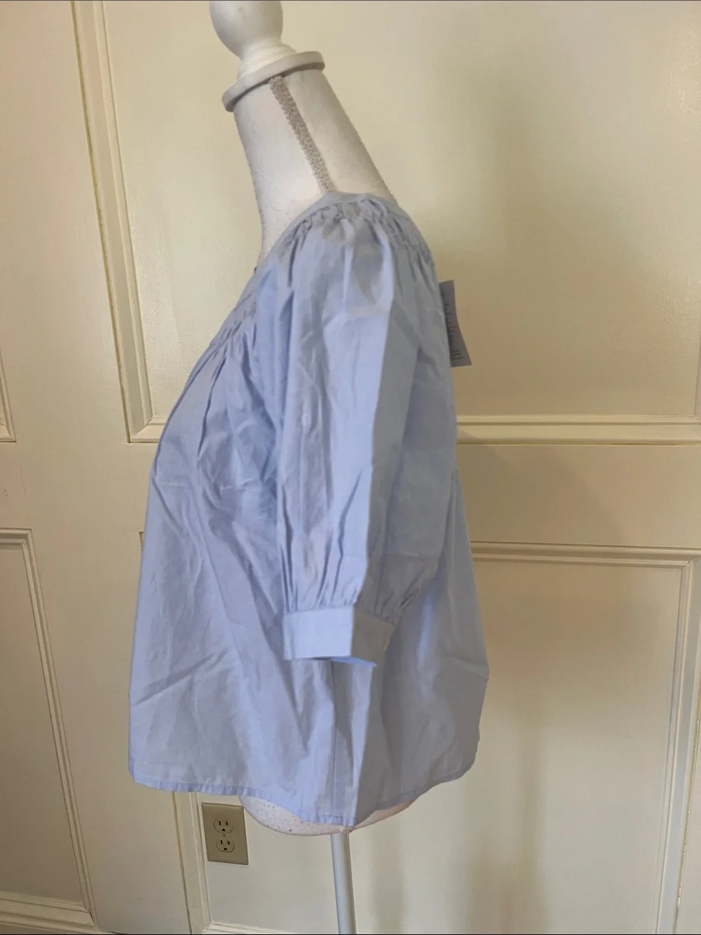 J. Crew Light Blue Smocked Yoke Puff Sleeve Top